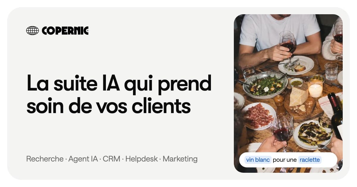 La suite IA qui prend soin de vos clients : recherche, agent IA, CRM, Helpdesk et Marketing